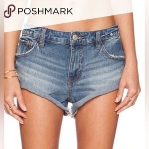 Free People Rolled Hem Distressed Mid Rise Cut Off Jean Cheeky Shorts Size 24